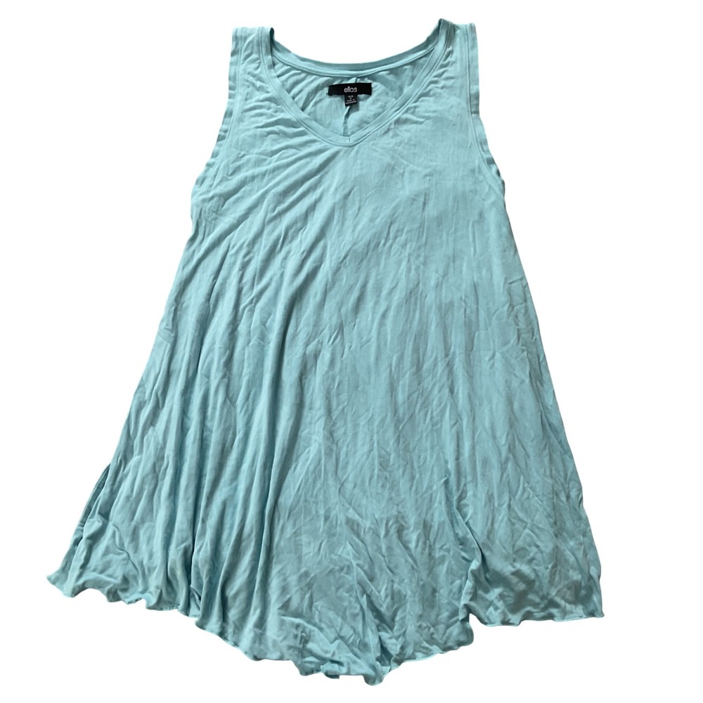 Ellos Women Aqua Blue V-Neck High-Low Sharkbite Hem Sleeveless Tunic Top Size M